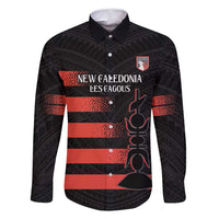 Custom New Caledonia Football Family Matching Mermaid Dress and Hawaiian Shirt Allez Les Cagous Polynesian Pattern LT14 Dad's Shirt - Long Sleeve Black - Polynesian Pride