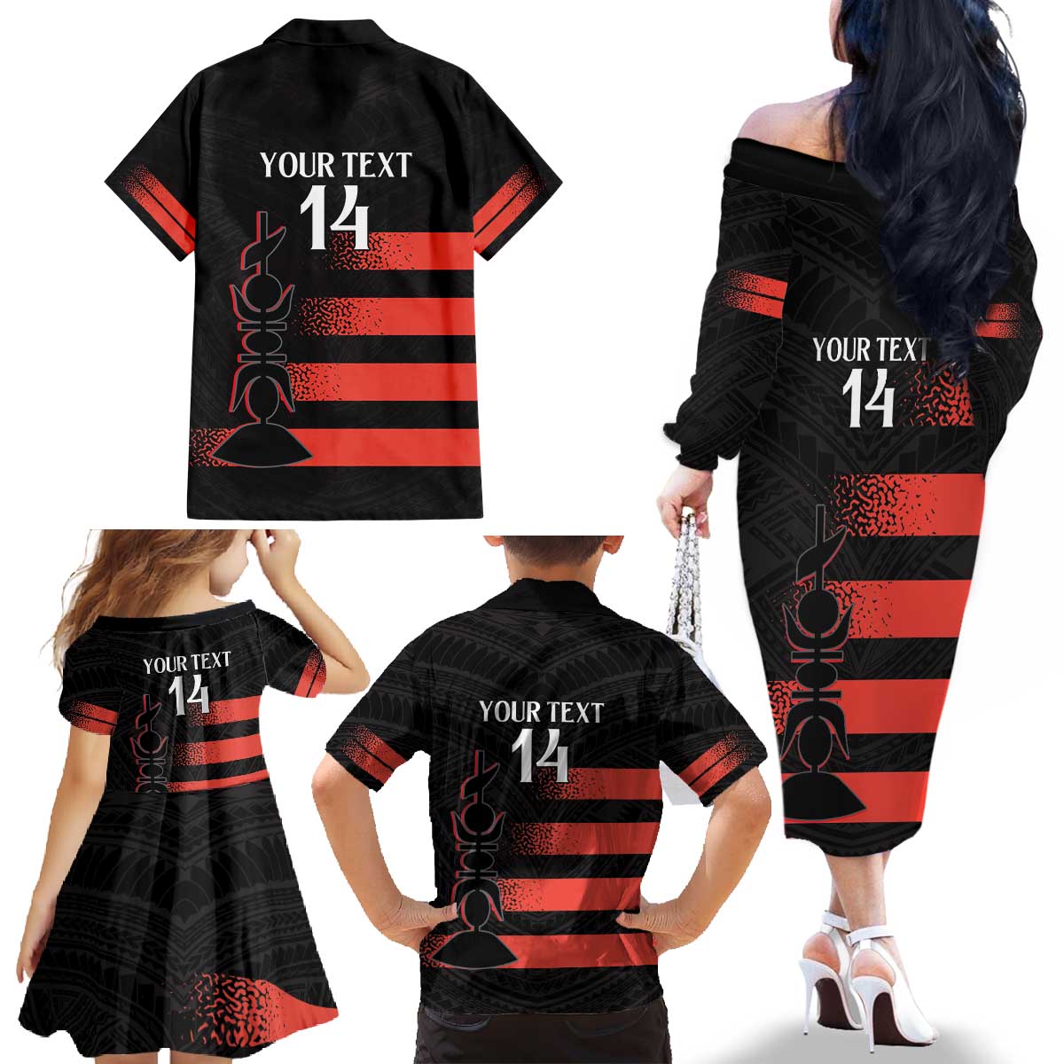 Custom New Caledonia Football Family Matching Off The Shoulder Long Sleeve Dress and Hawaiian Shirt Allez Les Cagous Polynesian Pattern LT14 - Polynesian Pride