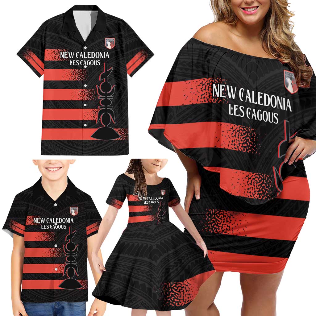 Custom New Caledonia Football Family Matching Off Shoulder Short Dress and Hawaiian Shirt Allez Les Cagous Polynesian Pattern LT14 - Polynesian Pride