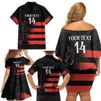 Custom New Caledonia Football Family Matching Off Shoulder Short Dress and Hawaiian Shirt Allez Les Cagous Polynesian Pattern LT14 - Polynesian Pride