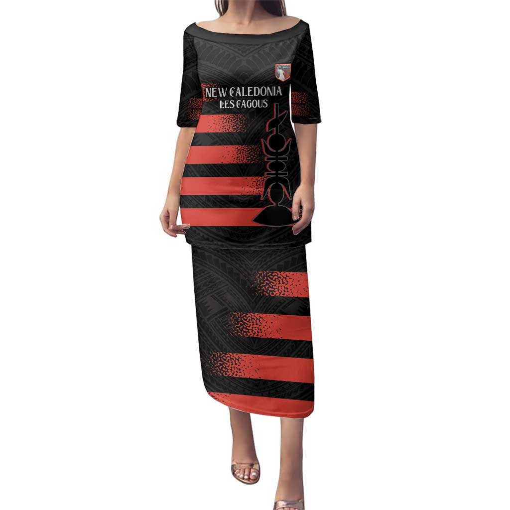 Custom New Caledonia Football Family Matching Puletasi and Hawaiian Shirt Allez Les Cagous Polynesian Pattern LT14 Mom's Dress Black - Polynesian Pride