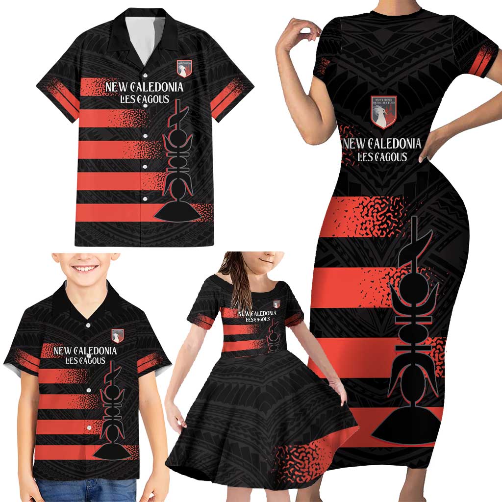 Custom New Caledonia Football Family Matching Short Sleeve Bodycon Dress and Hawaiian Shirt Allez Les Cagous Polynesian Pattern LT14 - Polynesian Pride