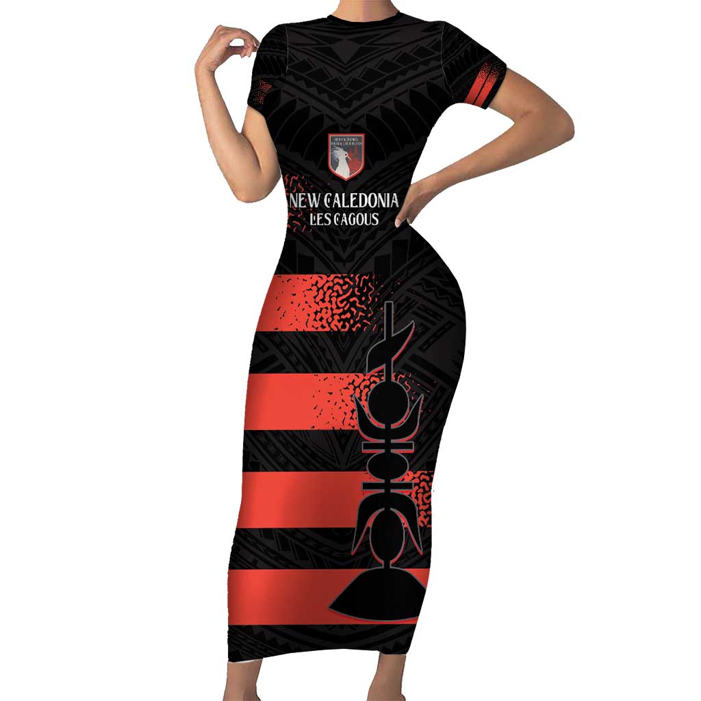 Custom New Caledonia Football Family Matching Short Sleeve Bodycon Dress and Hawaiian Shirt Allez Les Cagous Polynesian Pattern LT14 Mom's Dress Black - Polynesian Pride