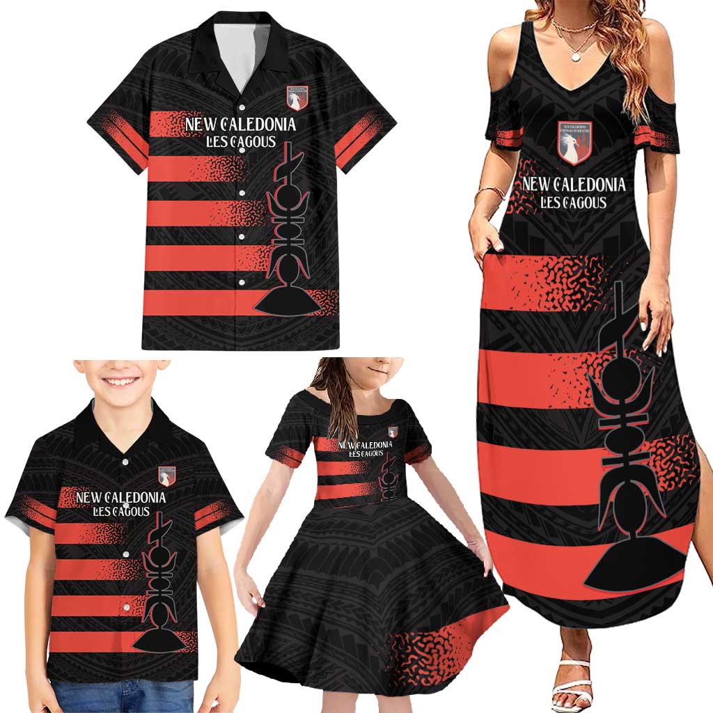 Custom New Caledonia Football Family Matching Summer Maxi Dress and Hawaiian Shirt Allez Les Cagous Polynesian Pattern