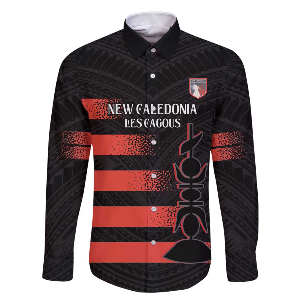 Custom New Caledonia Football Family Matching Tank Maxi Dress and Hawaiian Shirt Allez Les Cagous Polynesian Pattern LT14 Dad's Shirt - Long Sleeve Black - Polynesian Pride