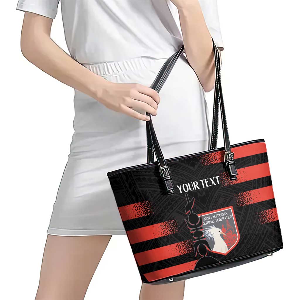 Custom New Caledonia Football Leather Tote Bag Allez Les Cagous Polynesian Pattern