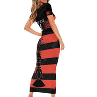 Custom New Caledonia Football Short Sleeve Bodycon Dress Allez Les Cagous Polynesian Pattern