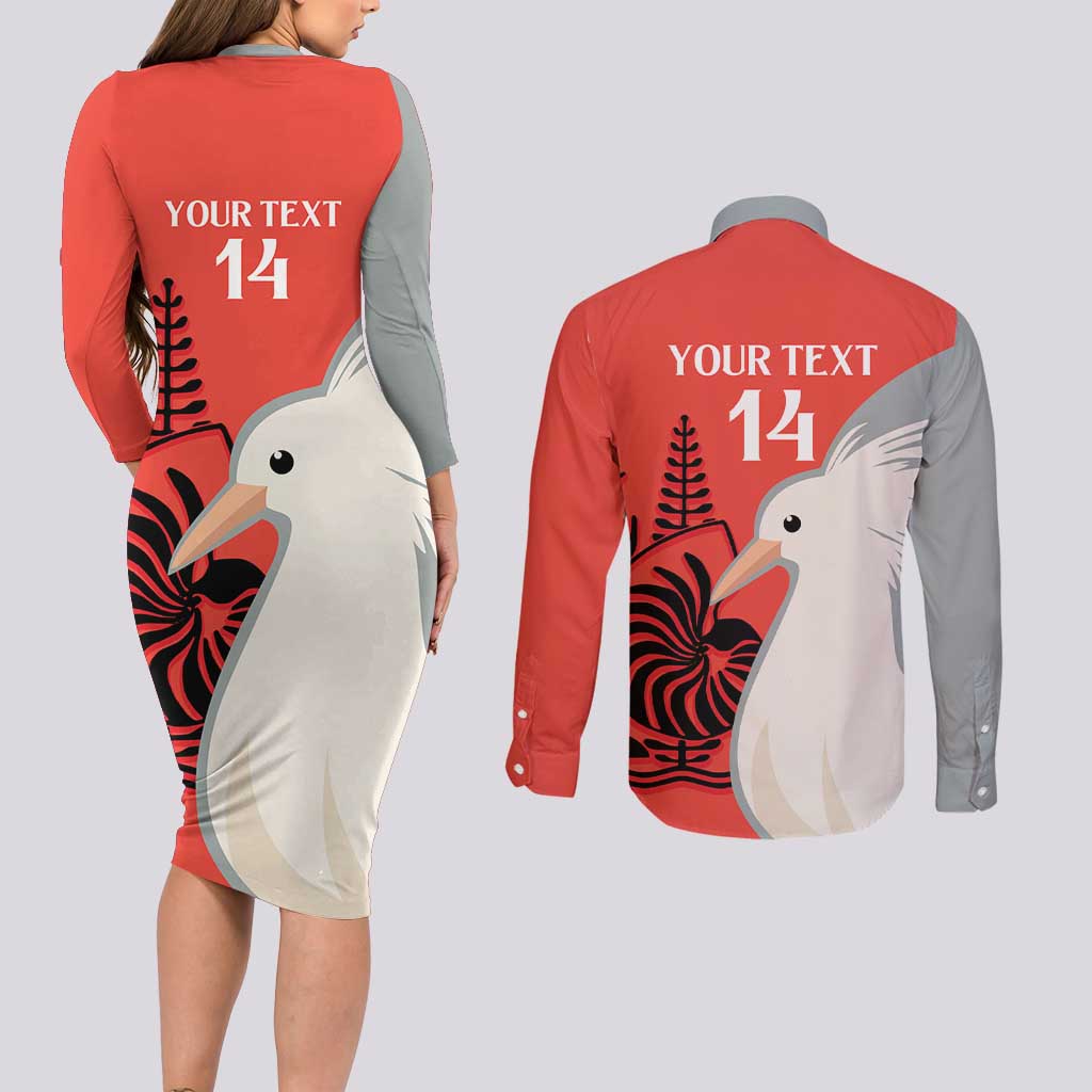 Custom Nouvelle-Caledonie Football Couples Matching Long Sleeve Bodycon Dress and Long Sleeve Button Shirt Allez Les Cagous Simple Style LT14 - Polynesian Pride