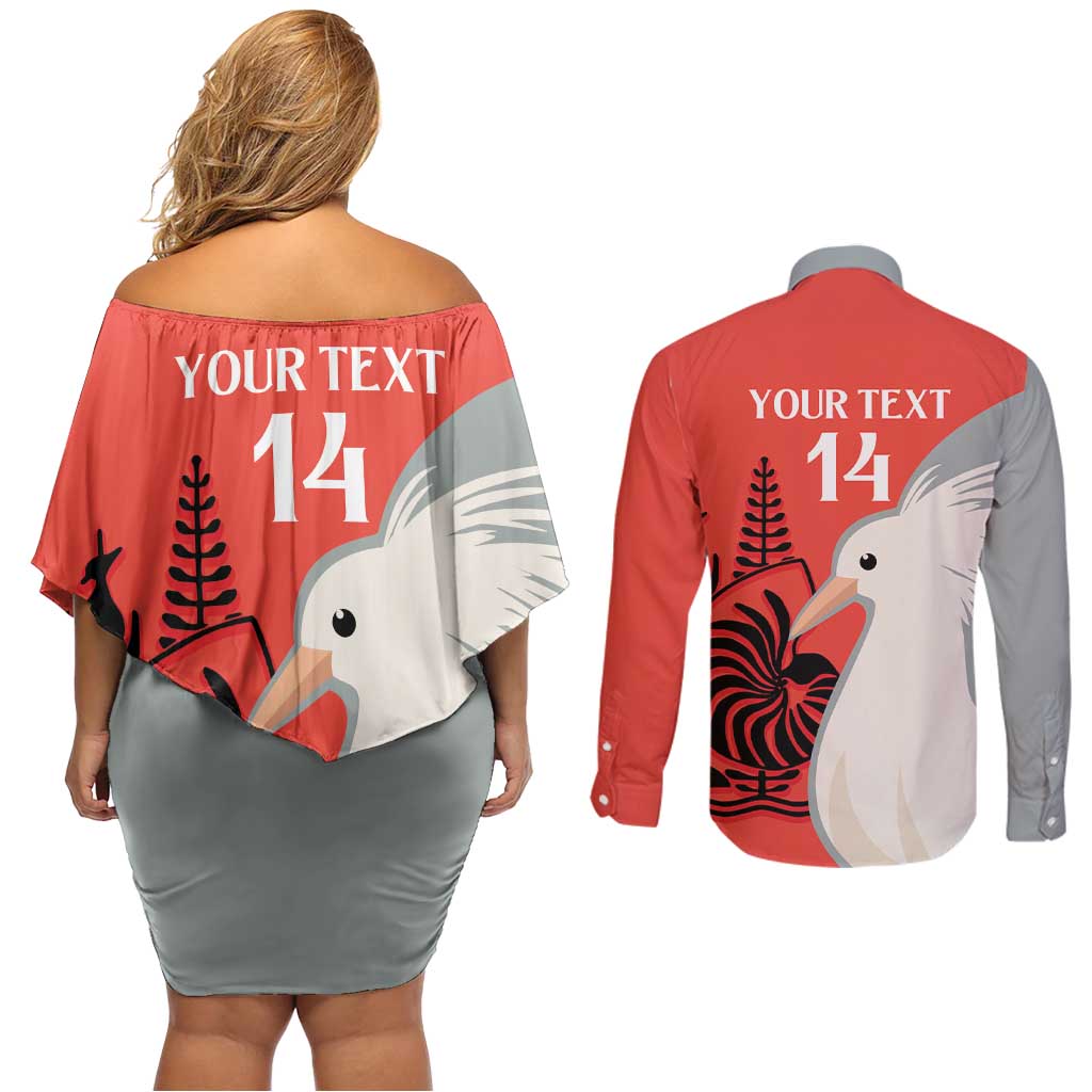 Custom Nouvelle-Caledonie Football Couples Matching Off Shoulder Short Dress and Long Sleeve Button Shirt Allez Les Cagous Simple Style LT14 - Polynesian Pride