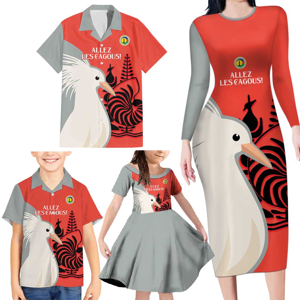 Custom Nouvelle-Caledonie Football Family Matching Long Sleeve Bodycon Dress and Hawaiian Shirt Allez Les Cagous Simple Style LT14 - Polynesian Pride
