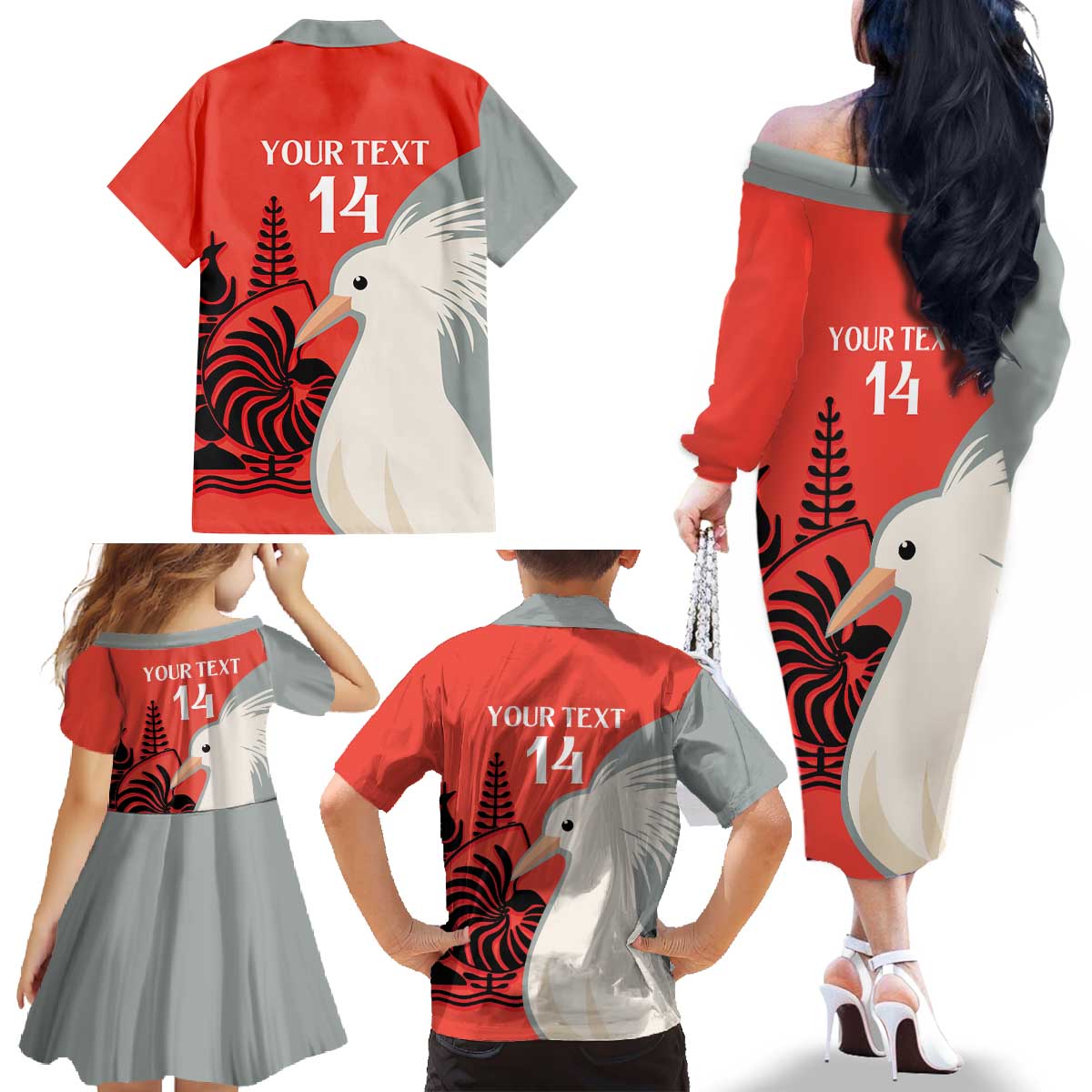 Custom Nouvelle-Caledonie Football Family Matching Off The Shoulder Long Sleeve Dress and Hawaiian Shirt Allez Les Cagous Simple Style LT14 - Polynesian Pride