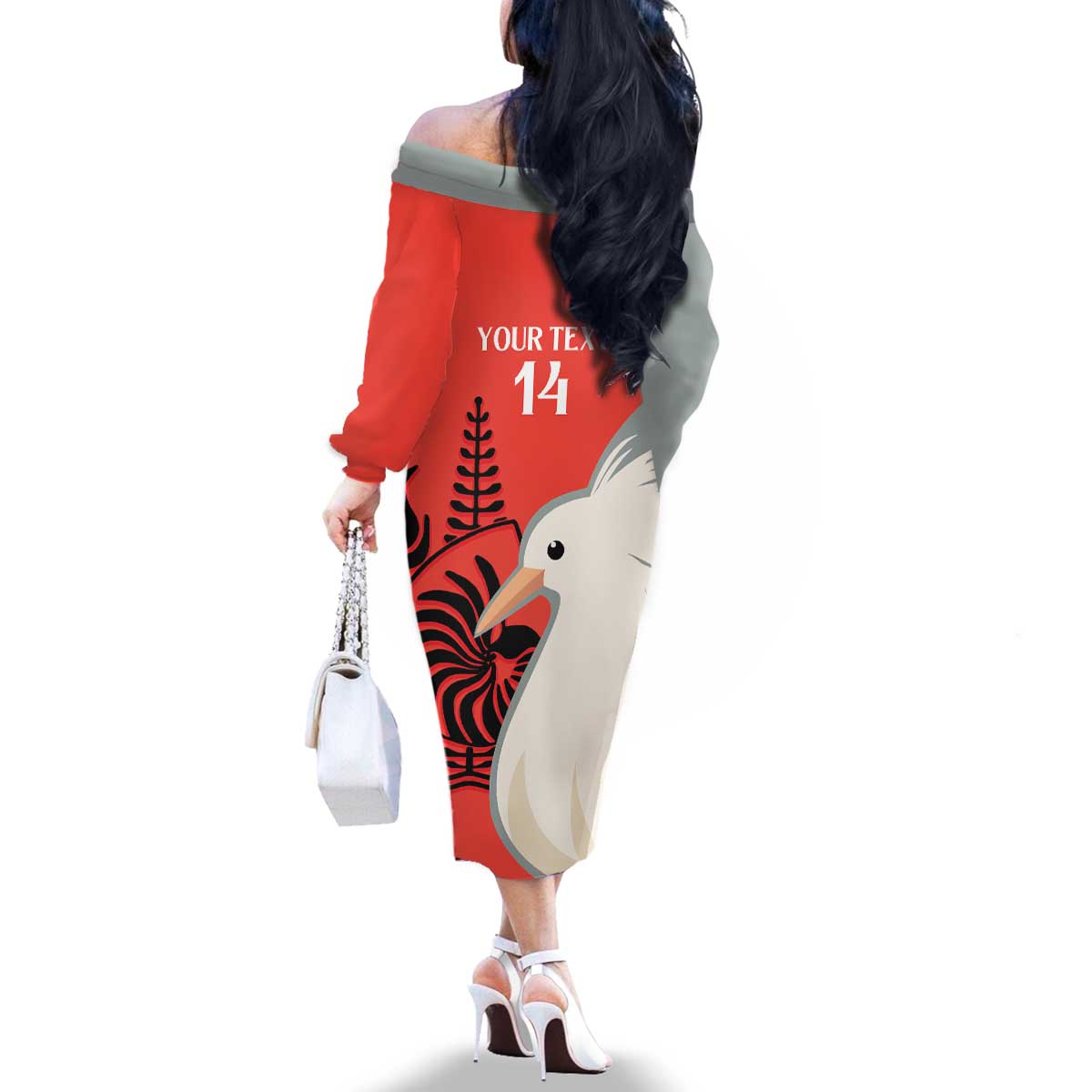 Custom Nouvelle-Caledonie Football Family Matching Off The Shoulder Long Sleeve Dress and Hawaiian Shirt Allez Les Cagous Simple Style LT14 - Polynesian Pride