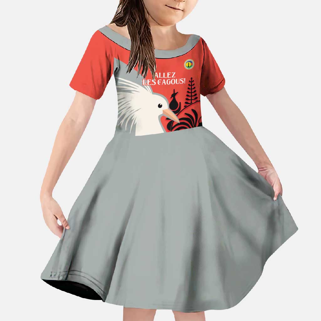Custom Nouvelle-Caledonie Football Family Matching Off Shoulder Maxi Dress and Hawaiian Shirt Allez Les Cagous Simple Style LT14 Daughter's Dress Red - Polynesian Pride