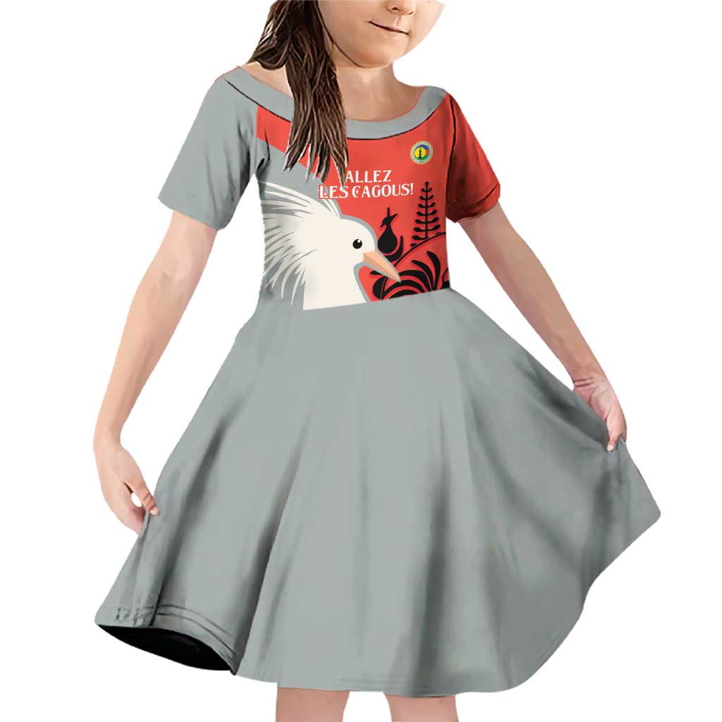 Custom Nouvelle-Caledonie Football Family Matching Off Shoulder Short Dress and Hawaiian Shirt Allez Les Cagous Simple Style LT14 Daughter's Dress Red - Polynesian Pride