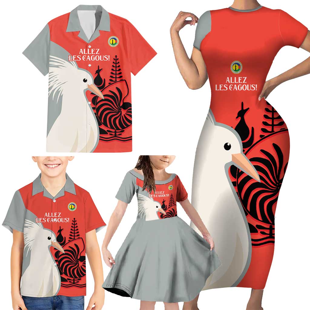 Custom Nouvelle-Caledonie Football Family Matching Short Sleeve Bodycon Dress and Hawaiian Shirt Allez Les Cagous Simple Style LT14 - Polynesian Pride