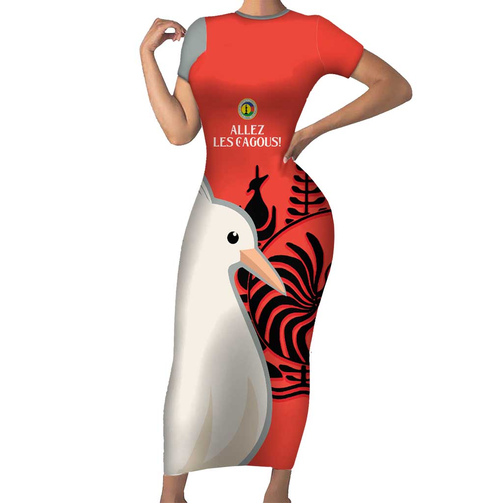 Custom Nouvelle-Caledonie Football Family Matching Short Sleeve Bodycon Dress and Hawaiian Shirt Allez Les Cagous Simple Style LT14 Mom's Dress Red - Polynesian Pride