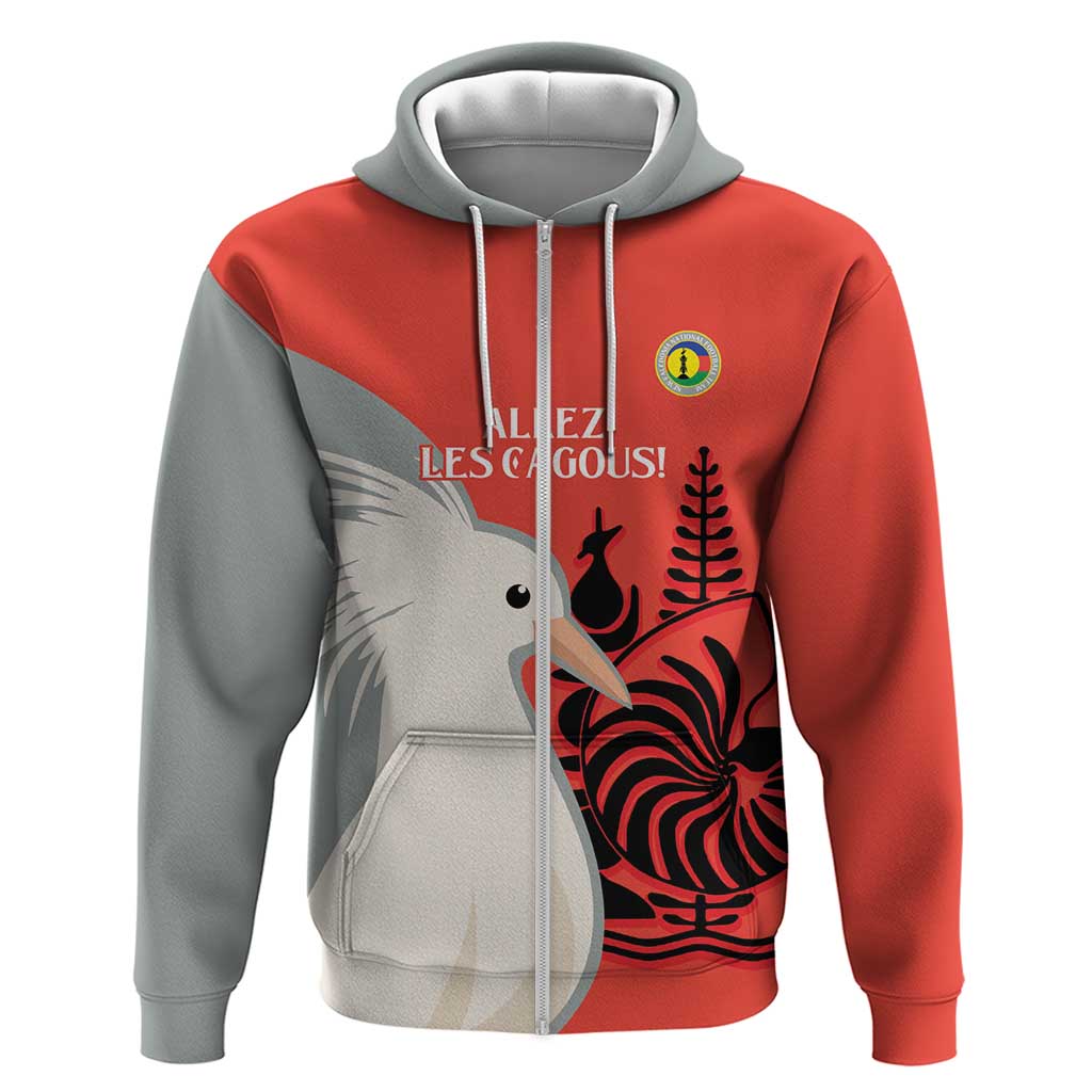 Custom Nouvelle-Caledonie Football Hoodie Allez Les Cagous Simple Style LT14 Zip Hoodie Red - Polynesian Pride