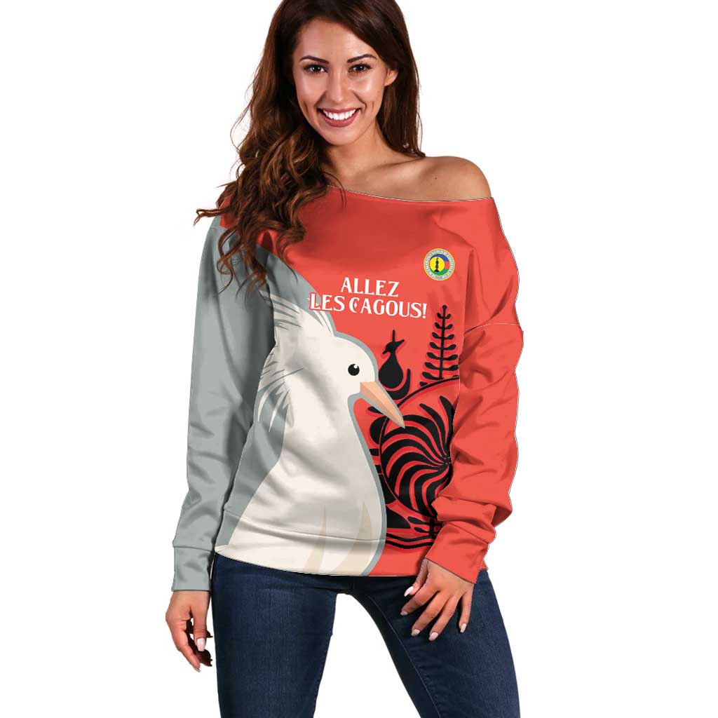 Custom Nouvelle-Caledonie Football Off Shoulder Sweater Allez Les Cagous Simple Style LT14 Women Red - Polynesian Pride