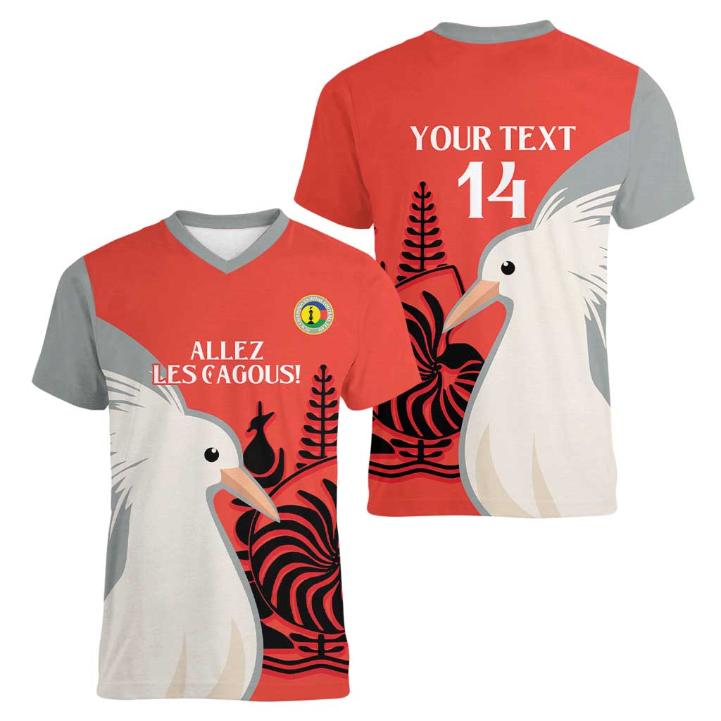 Custom Nouvelle-Caledonie Football Women V-Neck T-Shirt Allez Les Cagous Simple Style LT14 - Polynesian Pride