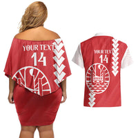 Custom Tahiti Football Couples Matching Off Shoulder Short Dress and Hawaiian Shirt Go Toa Aito LT14 - Polynesian Pride
