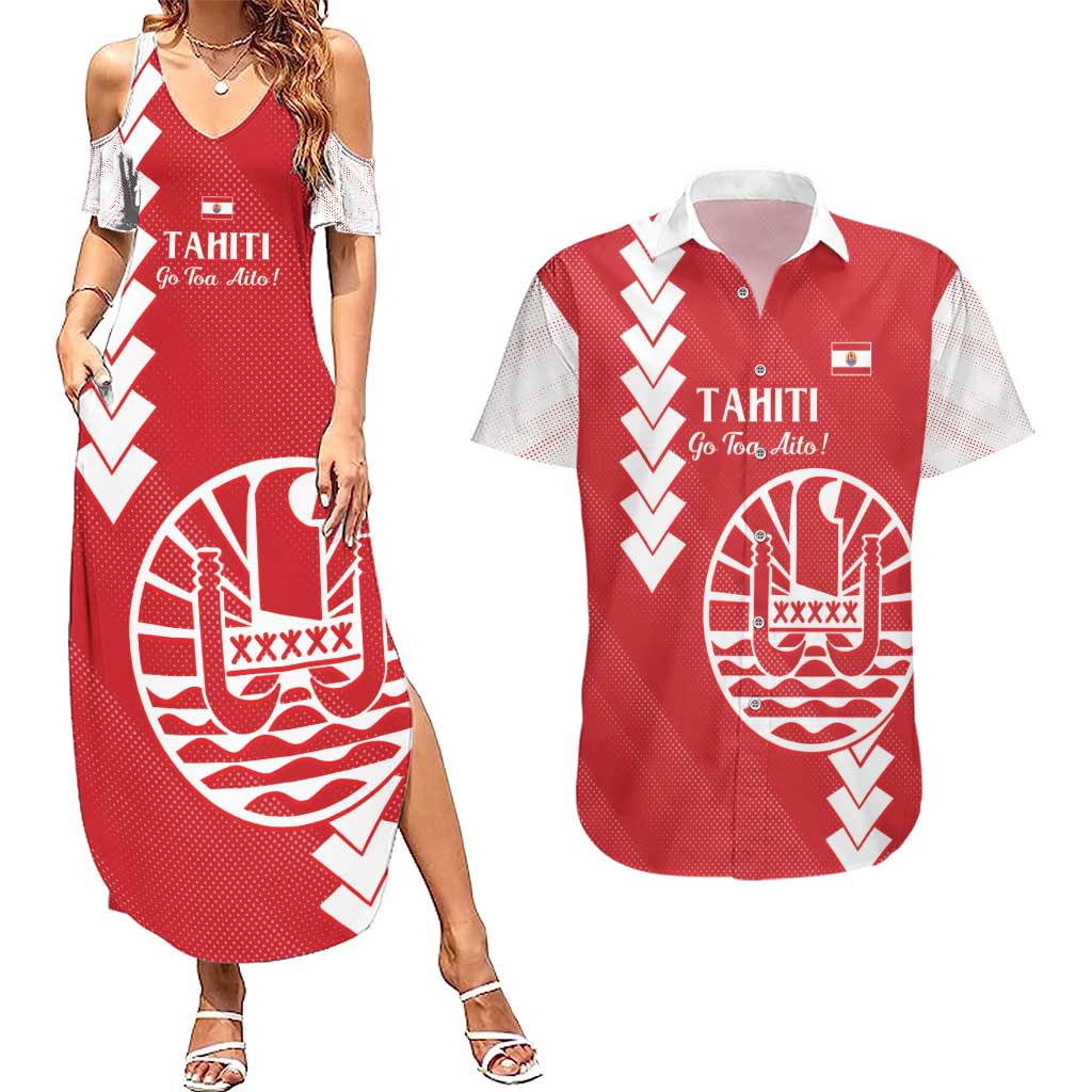 Custom Tahiti Football Couples Matching Summer Maxi Dress and Hawaiian Shirt Go Toa Aito LT14 Red - Polynesian Pride