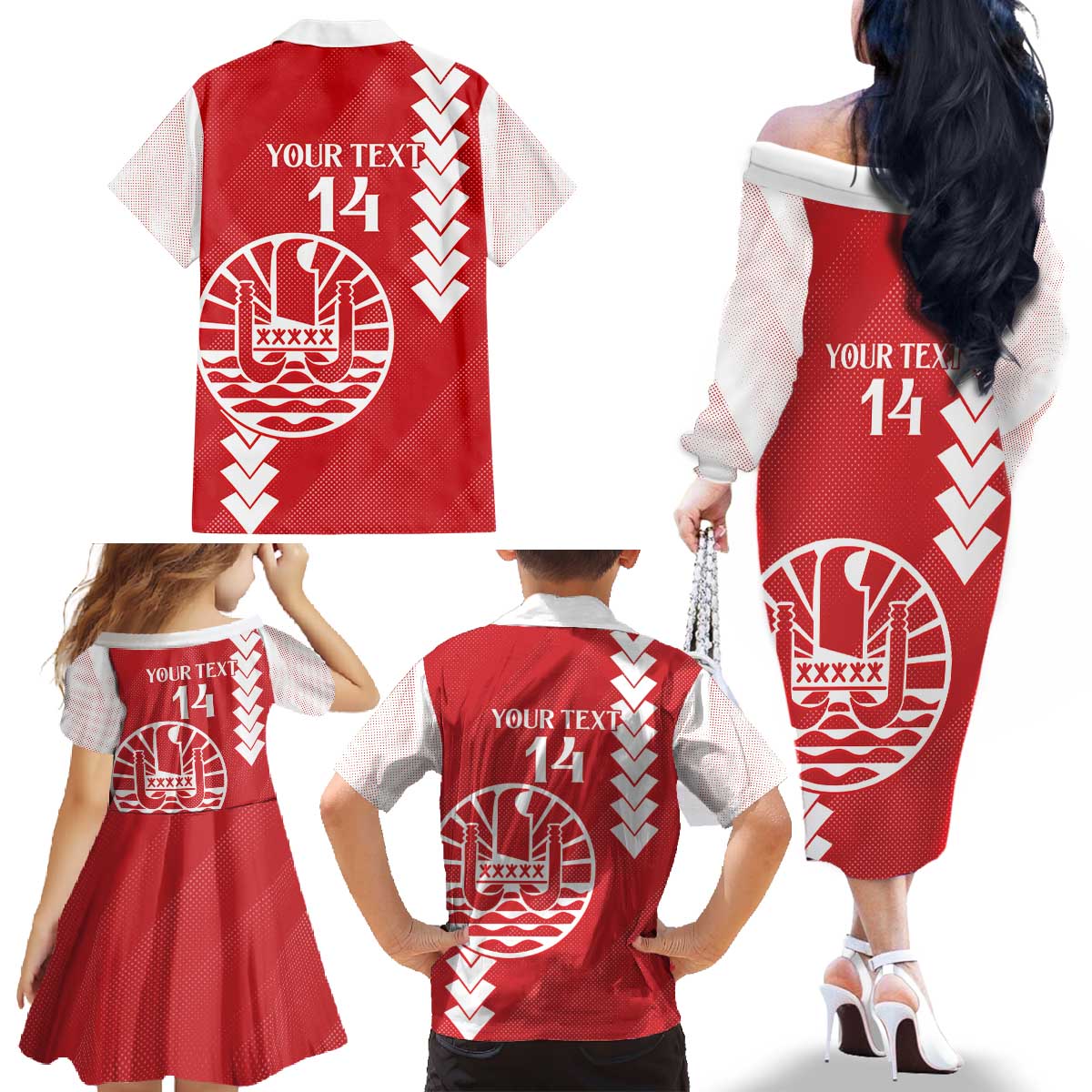Custom Tahiti Football Family Matching Off The Shoulder Long Sleeve Dress and Hawaiian Shirt Go Toa Aito LT14 - Polynesian Pride