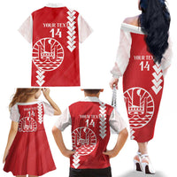 Custom Tahiti Football Family Matching Off The Shoulder Long Sleeve Dress and Hawaiian Shirt Go Toa Aito LT14 - Polynesian Pride