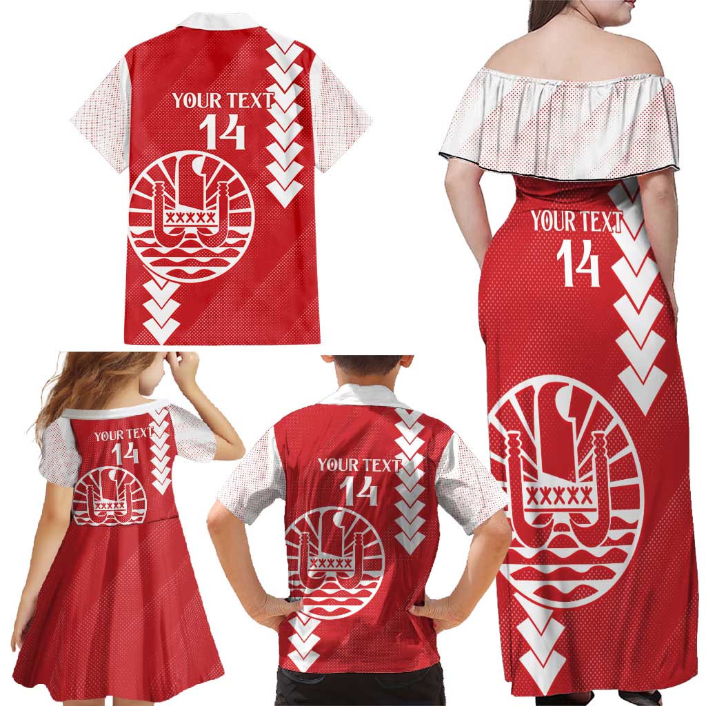 Custom Tahiti Football Family Matching Off Shoulder Maxi Dress and Hawaiian Shirt Go Toa Aito LT14 - Polynesian Pride