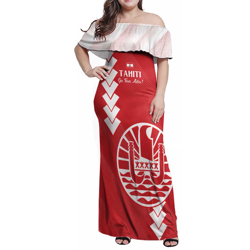 Custom Tahiti Football Family Matching Off Shoulder Maxi Dress and Hawaiian Shirt Go Toa Aito LT14 Mom's Dress Red - Polynesian Pride