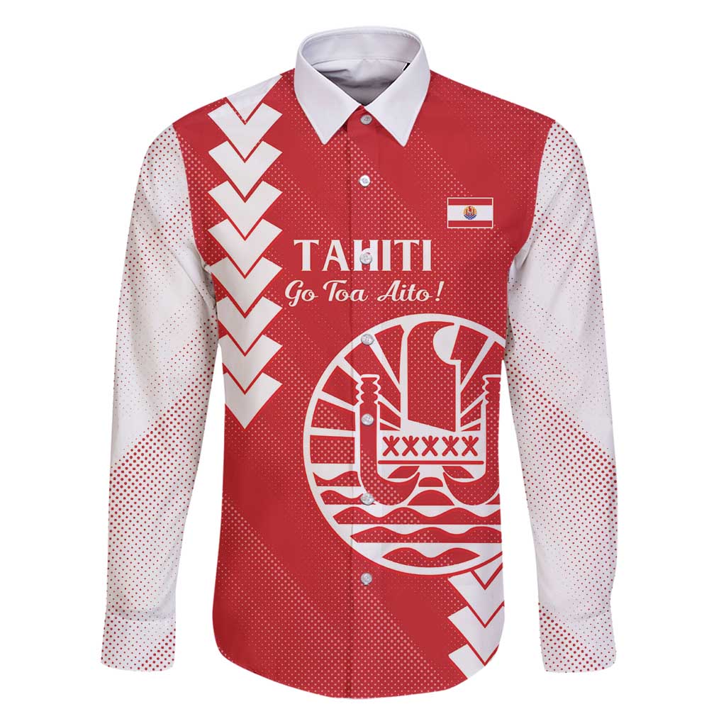 Custom Tahiti Football Family Matching Puletasi and Hawaiian Shirt Go Toa Aito LT14 Dad's Shirt - Long Sleeve Red - Polynesian Pride