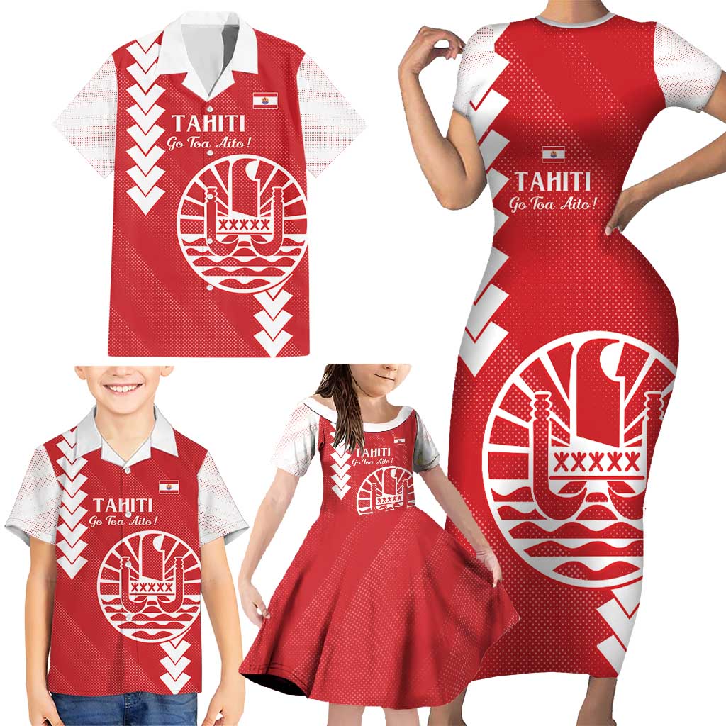 Custom Tahiti Football Family Matching Short Sleeve Bodycon Dress and Hawaiian Shirt Go Toa Aito LT14 - Polynesian Pride