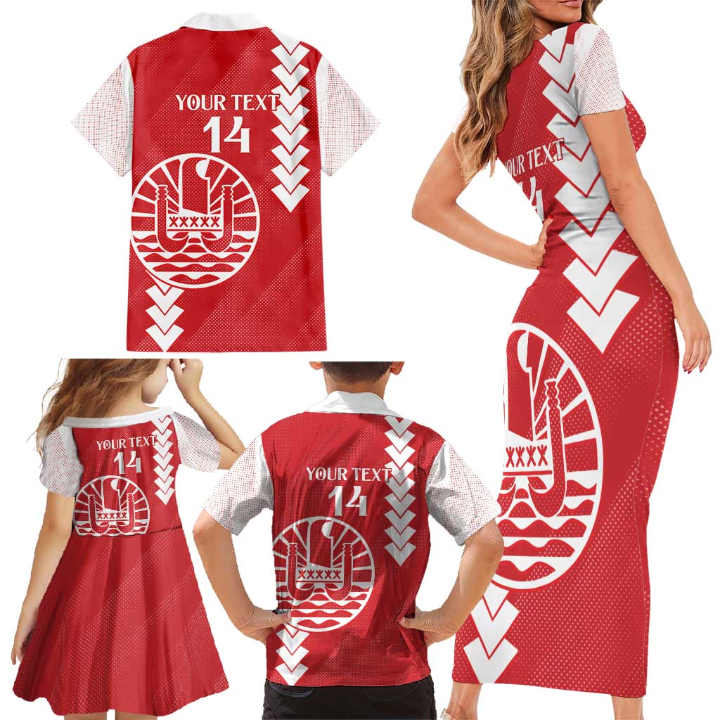 Custom Tahiti Football Family Matching Short Sleeve Bodycon Dress and Hawaiian Shirt Go Toa Aito LT14 - Polynesian Pride