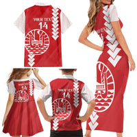 Custom Tahiti Football Family Matching Short Sleeve Bodycon Dress and Hawaiian Shirt Go Toa Aito LT14 - Polynesian Pride