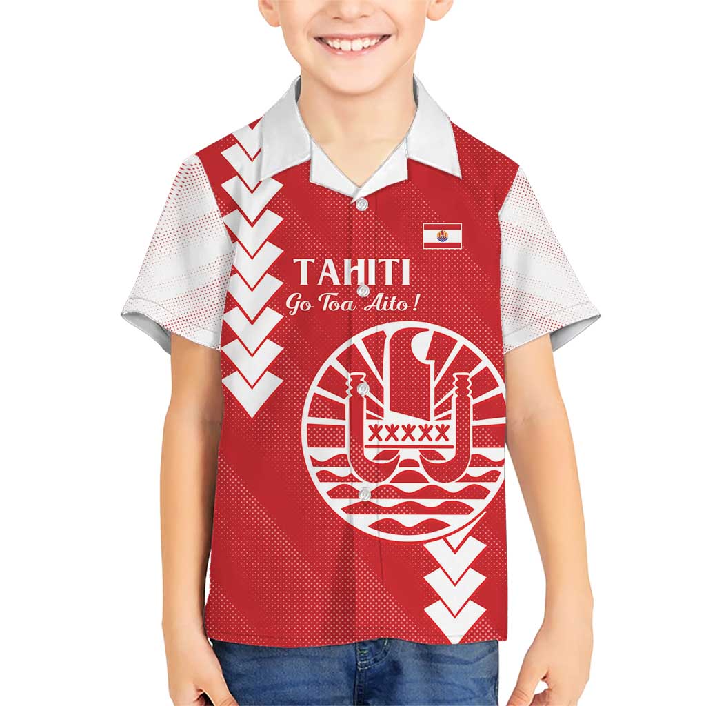 Custom Tahiti Football Family Matching Short Sleeve Bodycon Dress and Hawaiian Shirt Go Toa Aito LT14 Son's Shirt Red - Polynesian Pride