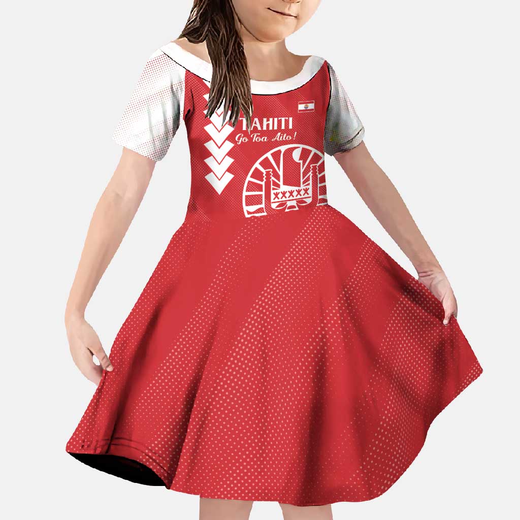 Custom Tahiti Football Family Matching Tank Maxi Dress and Hawaiian Shirt Go Toa Aito LT14 Daughter's Dress Red - Polynesian Pride