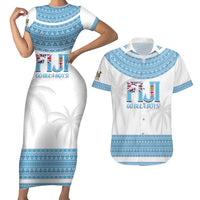 Custom Fiji Tapa Football Couples Matching Short Sleeve Bodycon Dress and Hawaiian Shirt Go Bula Boy! LT14 White - Polynesian Pride