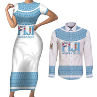 Custom Fiji Tapa Football Couples Matching Short Sleeve Bodycon Dress and Long Sleeve Button Shirt Go Bula Boy! LT14 White - Polynesian Pride