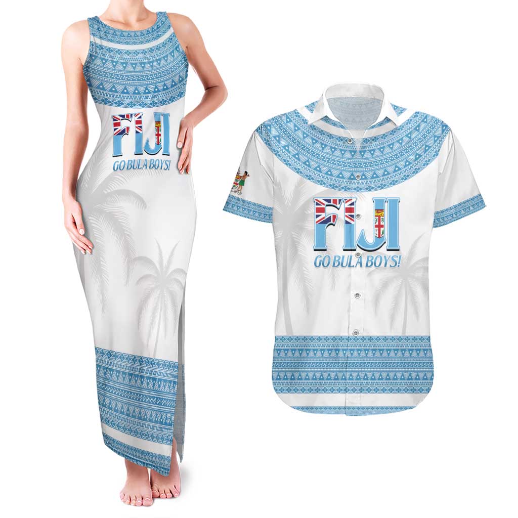 Custom Fiji Tapa Football Couples Matching Tank Maxi Dress and Hawaiian Shirt Go Bula Boy! LT14 White - Polynesian Pride