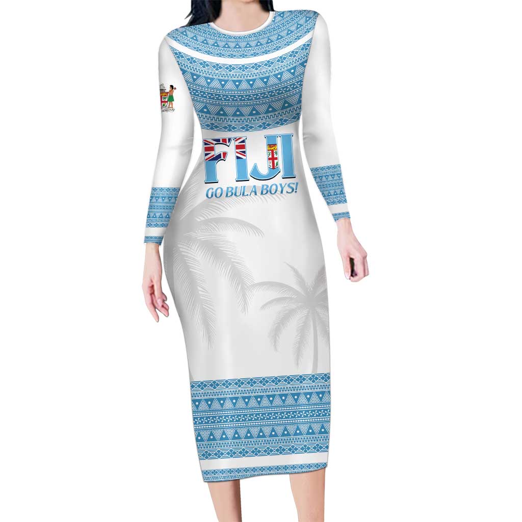 Custom Fiji Tapa Football Family Matching Long Sleeve Bodycon Dress and Hawaiian Shirt Go Bula Boy! LT14 Mom's Dress White - Polynesian Pride