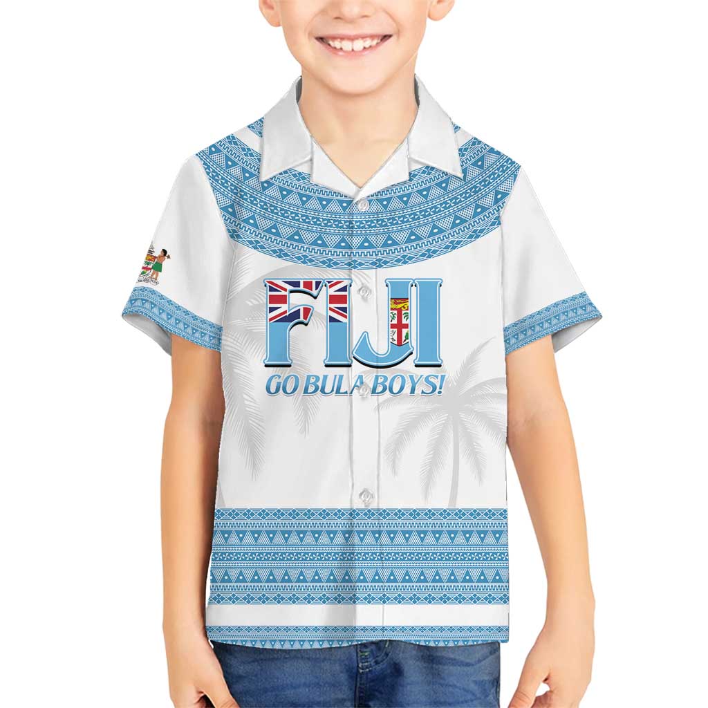Custom Fiji Tapa Football Family Matching Long Sleeve Bodycon Dress and Hawaiian Shirt Go Bula Boy! LT14 Son's Shirt White - Polynesian Pride