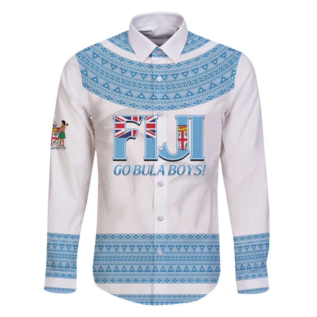 Custom Fiji Tapa Football Family Matching Mermaid Dress and Hawaiian Shirt Go Bula Boy! LT14 Dad's Shirt - Long Sleeve White - Polynesian Pride
