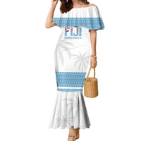 Custom Fiji Tapa Football Family Matching Mermaid Dress and Hawaiian Shirt Go Bula Boy! LT14 Mom's Dress White - Polynesian Pride