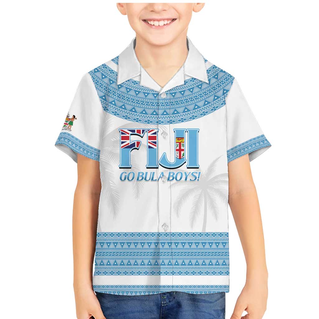Custom Fiji Tapa Football Family Matching Mermaid Dress and Hawaiian Shirt Go Bula Boy! LT14 Son's Shirt White - Polynesian Pride