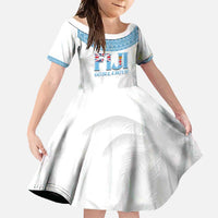 Custom Fiji Tapa Football Family Matching Off Shoulder Maxi Dress and Hawaiian Shirt Go Bula Boy! LT14 Daughter's Dress White - Polynesian Pride