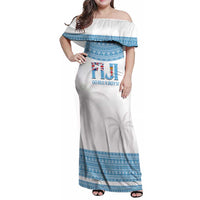 Custom Fiji Tapa Football Family Matching Off Shoulder Maxi Dress and Hawaiian Shirt Go Bula Boy! LT14 Mom's Dress White - Polynesian Pride