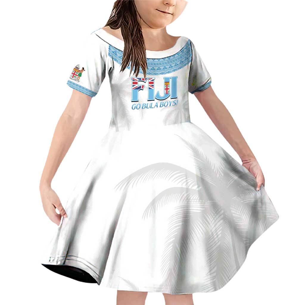 Custom Fiji Tapa Football Family Matching Off Shoulder Short Dress and Hawaiian Shirt Go Bula Boy! LT14 Daughter's Dress White - Polynesian Pride
