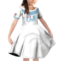 Custom Fiji Tapa Football Family Matching Off Shoulder Short Dress and Hawaiian Shirt Go Bula Boy! LT14 Daughter's Dress White - Polynesian Pride