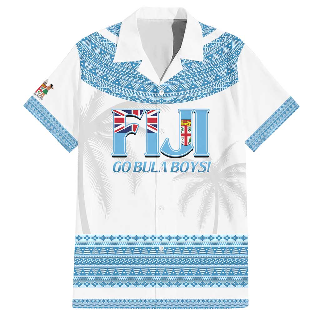 Custom Fiji Tapa Football Family Matching Short Sleeve Bodycon Dress and Hawaiian Shirt Go Bula Boy! LT14 Dad's Shirt - Short Sleeve White - Polynesian Pride