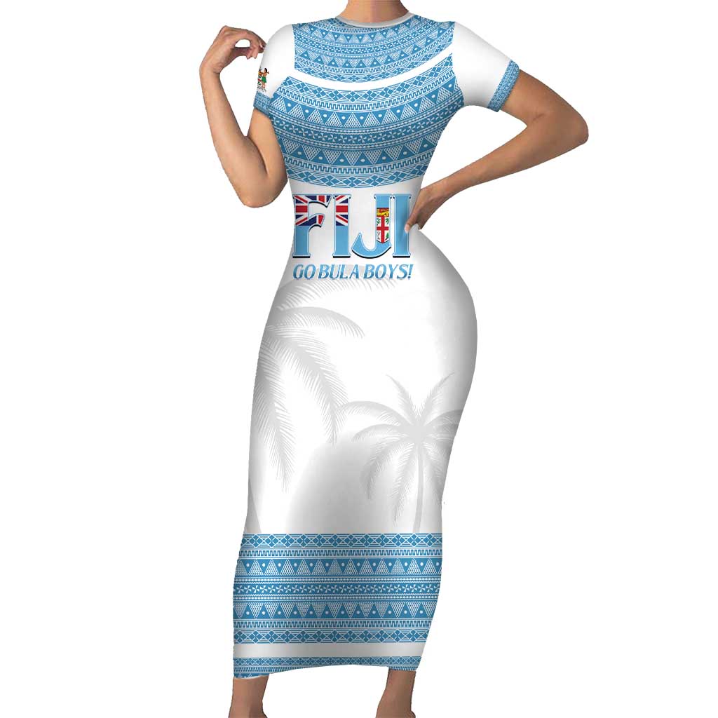 Custom Fiji Tapa Football Family Matching Short Sleeve Bodycon Dress and Hawaiian Shirt Go Bula Boy! LT14 Mom's Dress White - Polynesian Pride