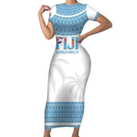 Custom Fiji Tapa Football Family Matching Short Sleeve Bodycon Dress and Hawaiian Shirt Go Bula Boy! LT14 Mom's Dress White - Polynesian Pride